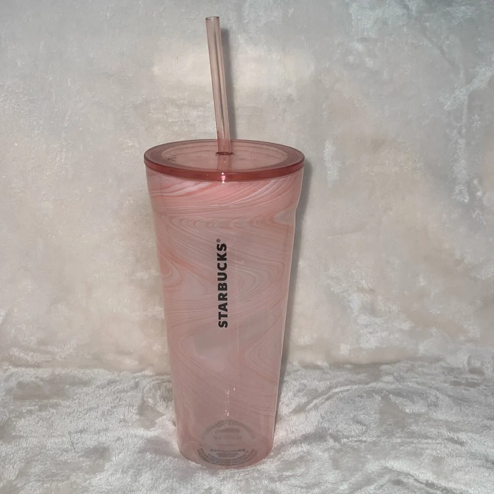 Starbucks 2017 Coral Pink Marble Double Wall Glass Tumbler Venti 20oz Ultra Rare